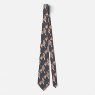 Watercolor Howling Coyote Brown Steel Blue Grey Tie