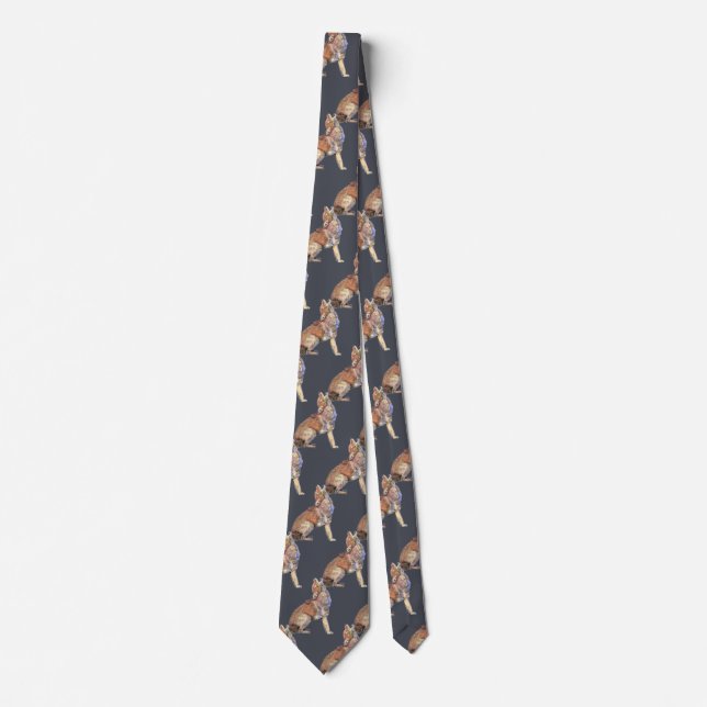 Watercolor Howling Coyote Brown Steel Blue Grey Tie (Front)