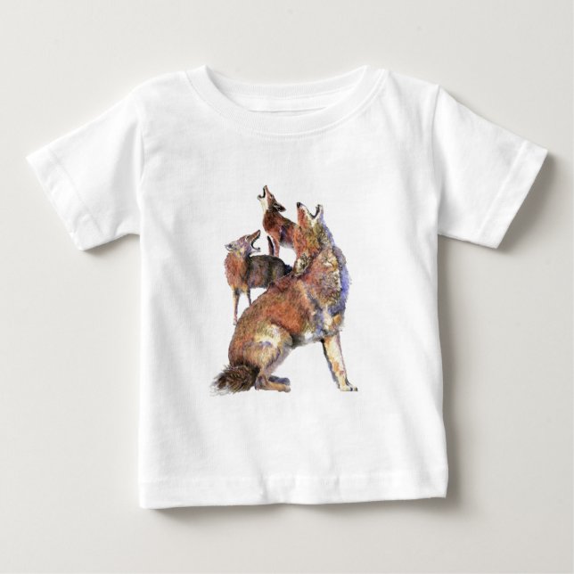 Watercolor Howling Coyotes Animal Nature Art Baby T-Shirt (Front)