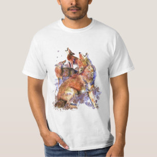 Watercolor Howling Coyotes Animal Nature Art T-Shi T-Shirt