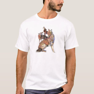 Watercolor Howling Coyotes Animal Nature Art T-Shirt