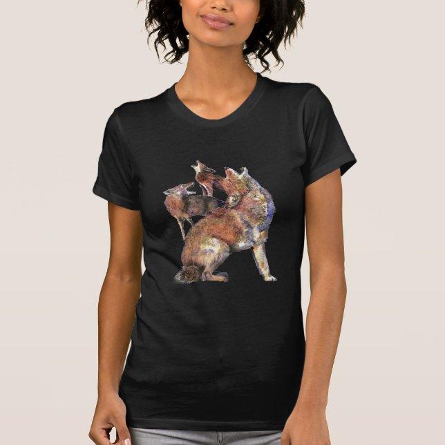 Watercolor Howling Coyotes Animal Nature Art T-Shirt (Front)