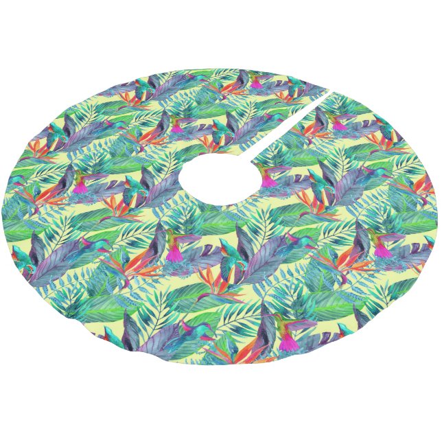 Watercolor Humminbirds In The Jungle Brushed Polyester Tree Skirt (Angled)