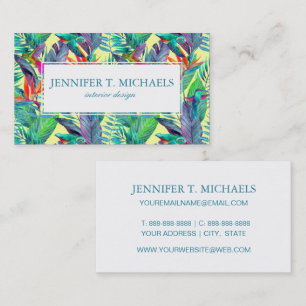 Watercolor Humminbirds In The Jungle   Monogram Business Card