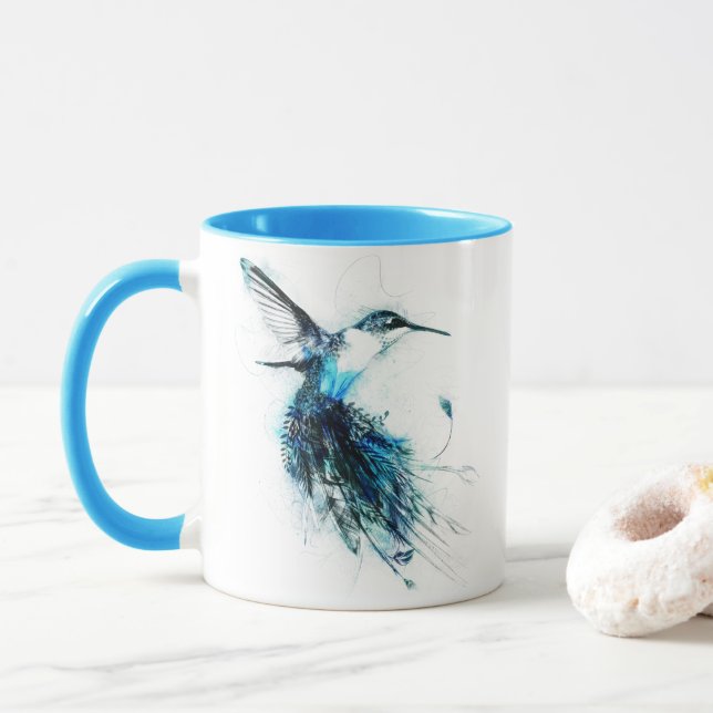 Watercolor Humming Bird Feather Tail Mug (With Donut)