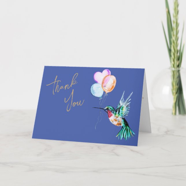 Watercolor Hummingbird and Balloons Thank You Card (Front)