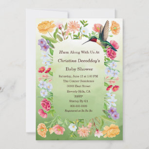 Watercolor Hummingbird and Flowers Baby Shower Invitation