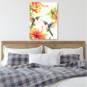 Watercolor Hummingbird and Flowers Design  Canvas Print