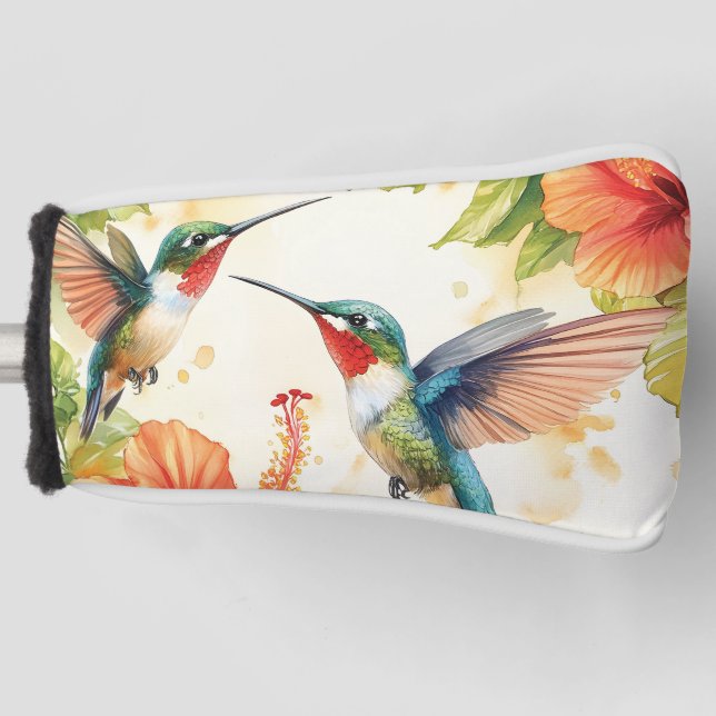 Watercolor Hummingbird and Flowers Design  Golf Head Cover (Front)