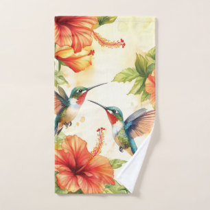Watercolor Hummingbird and Flowers Design  Hand Towel