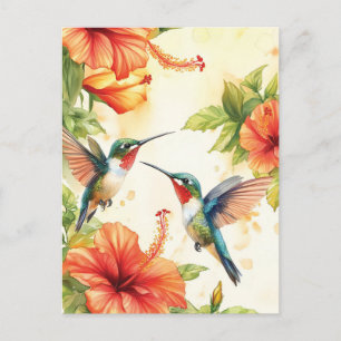 Watercolor Hummingbird and Flowers Design  Postcard