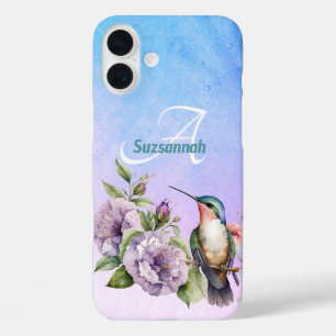  Watercolor Hummingbird and Flowers Personalised  iPhone 16 Plus Case