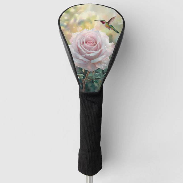 Watercolor Hummingbird and Pink Rose Golf Head Cover (Front)