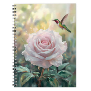 Watercolor Hummingbird and Pink Rose Notebook