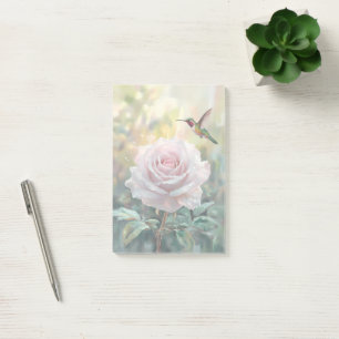 Watercolor Hummingbird and Pink Rose Post-it Notes