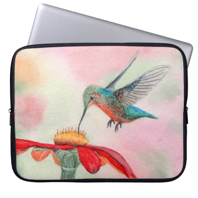 Watercolor hummingbird art laptop sleeve (Front)