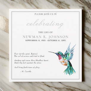 Watercolor Hummingbird Celebration of Life Invitation