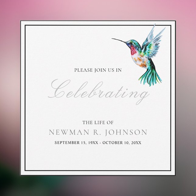 Watercolor Hummingbird Celebration of Life Invitation (Creator Uploaded)