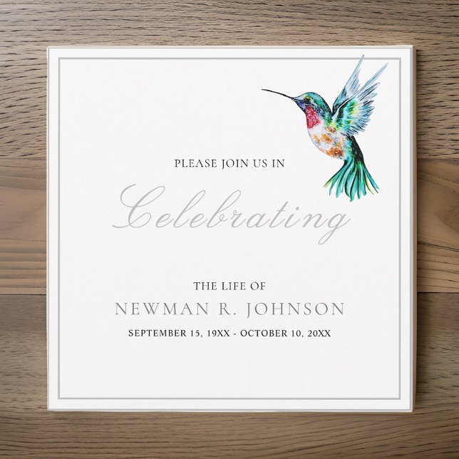 Watercolor Hummingbird Celebration of Life Invitation (Creator Uploaded)