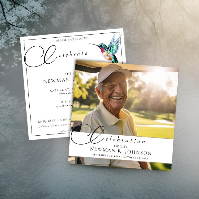 Watercolor Hummingbird Celebration of Life Photo Invitation (Creator Uploaded)