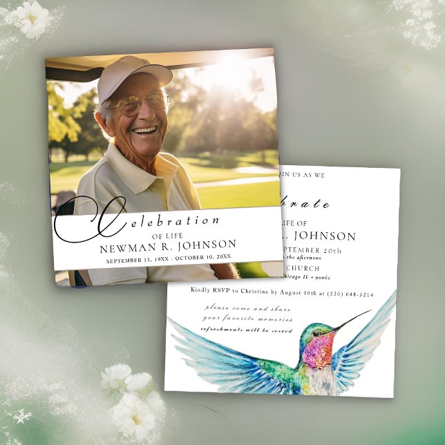 Watercolor Hummingbird Celebration of Life Photo Invitation (Creator Uploaded)