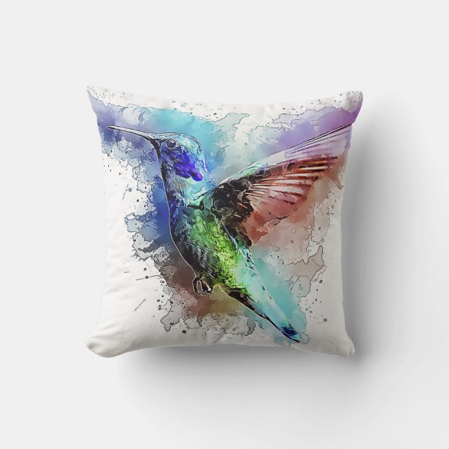Watercolor Hummingbird Cushion (Front)