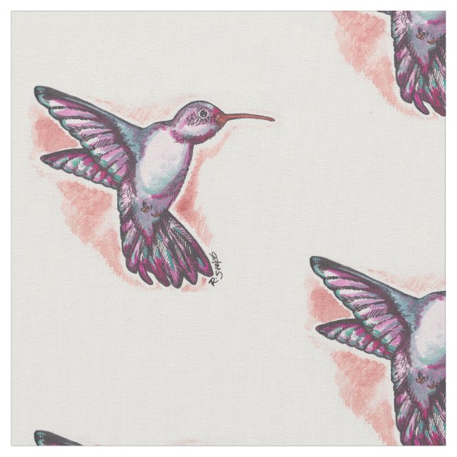 Watercolor Hummingbird Fabric (Close Up)