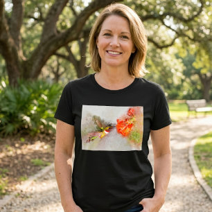 Watercolor Hummingbird Feeding on Vibrant Flower T-Shirt