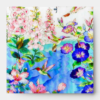 Watercolor Hummingbird & Floral Envelope