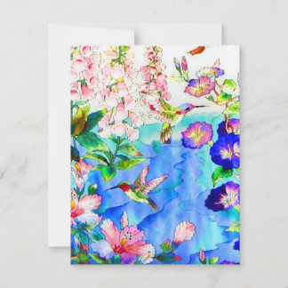 Watercolor Hummingbird & Floral RSVP Card