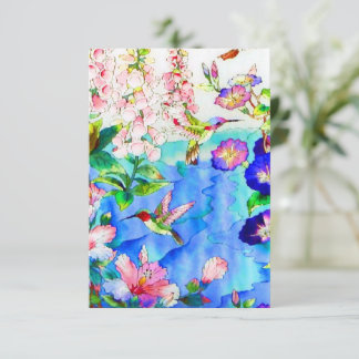 Watercolor Hummingbird & Floral RSVP Card
