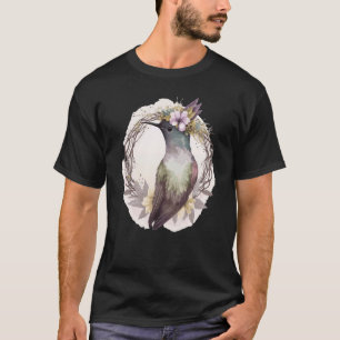 Watercolor Hummingbird Flower Crown Floral Birds T-Shirt