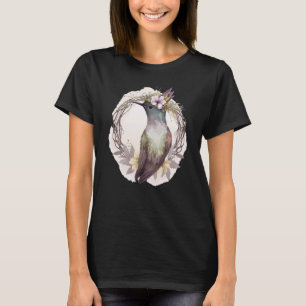Watercolor Hummingbird Flower Crown Floral Birds T-Shirt