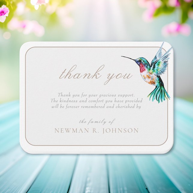 Watercolor Hummingbird Funeral Memorial Thank You Card (Creator Uploaded)
