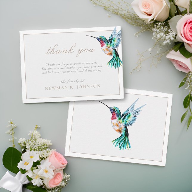 Watercolor Hummingbird Funeral Memorial Thank You Card (Creator Uploaded)