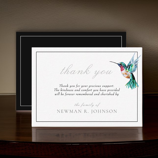 Watercolor Hummingbird Funeral Memorial Thank You Card (Creator Uploaded)