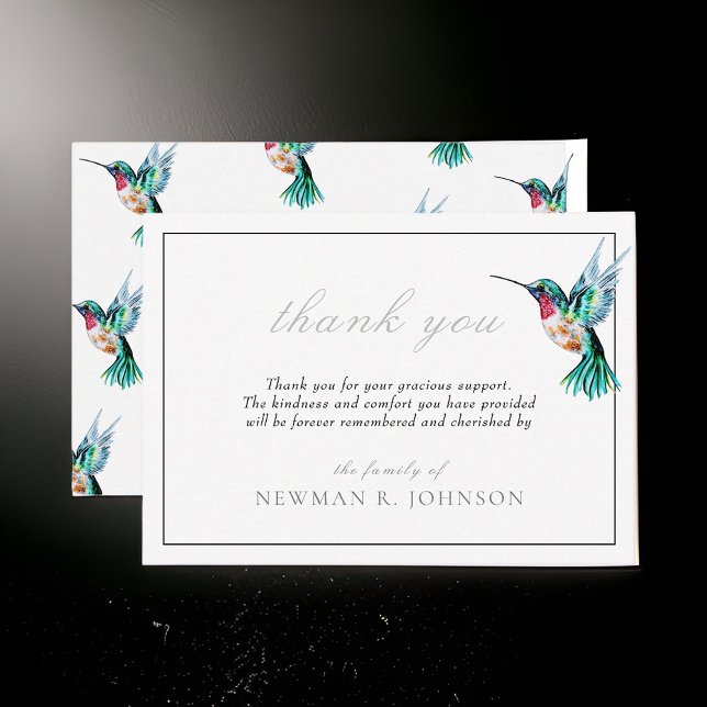 Watercolor Hummingbird Funeral Memorial Thank You Card (Creator Uploaded)