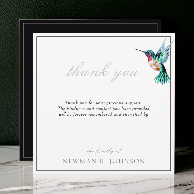 Watercolor Hummingbird Funeral Memorial Thank You Card (Creator Uploaded)