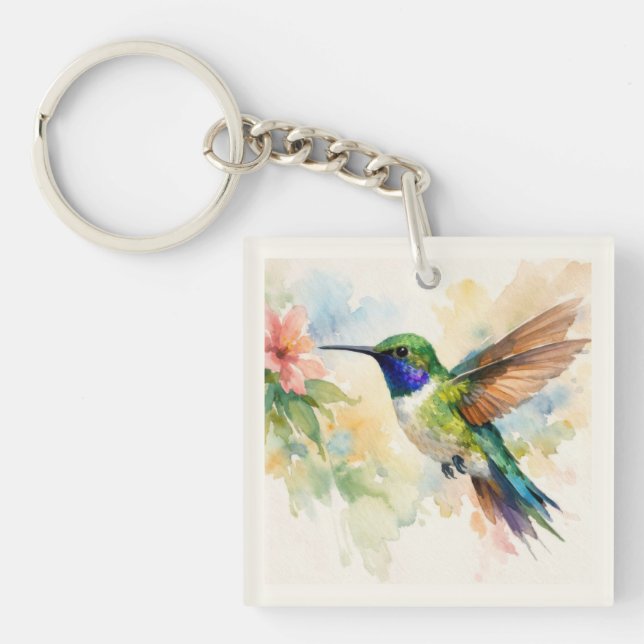 Watercolor Hummingbird Key Ring (Front)