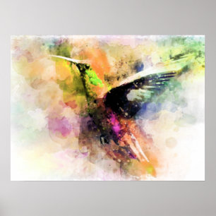 Watercolor hummingbird poster