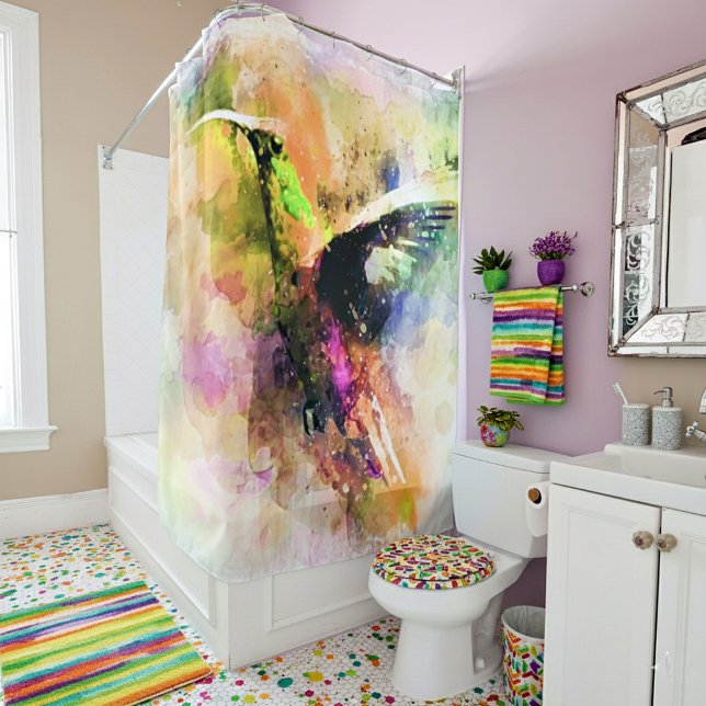 Watercolor hummingbird  shower curtain (Creator Uploaded)