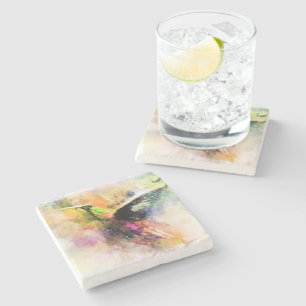Watercolor hummingbird stone coaster