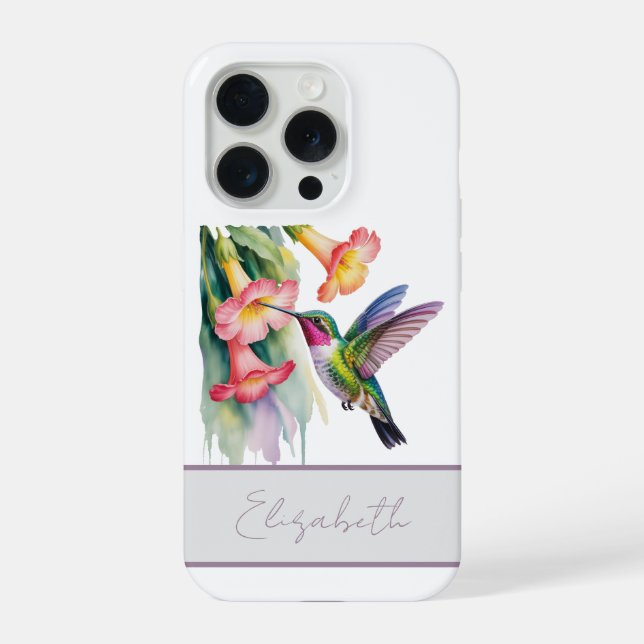 Watercolor Hummingbird with Florals iPhone Case (Back)