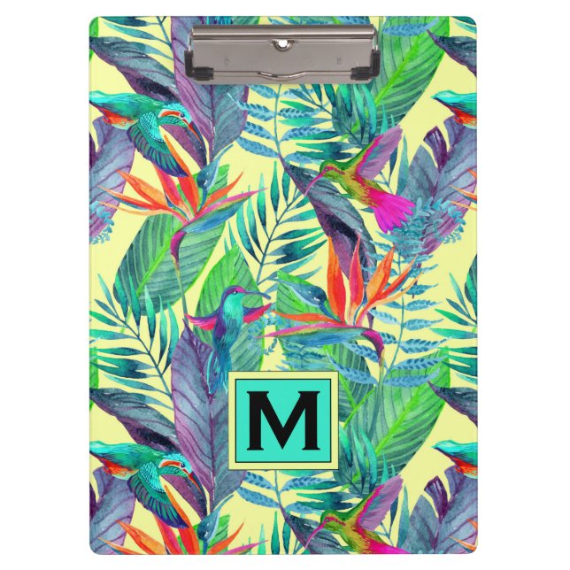 Watercolor Hummingbirds | Add Your Initial Clipboard (Front)