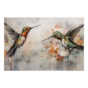 Watercolor Hummingbirds in Flight Poster