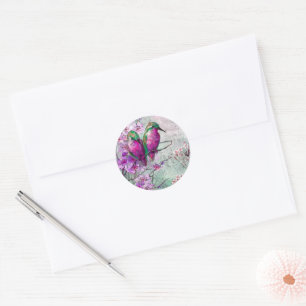 Watercolor Hummingbirds with Pink Spring Flowers Classic Round Sticker