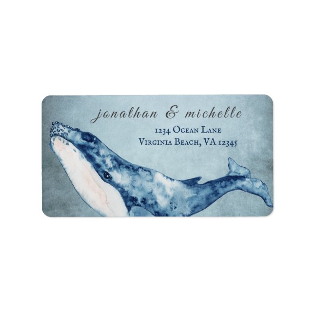 Watercolor Humpback Whale Nautical Beach Address Label (Front)
