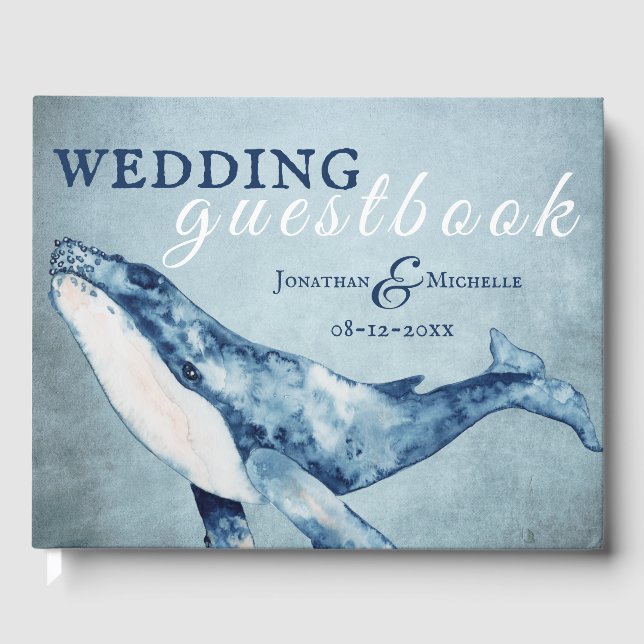 Watercolor Humpback Whale Nautical Beach Wedding Guest Book (Front)