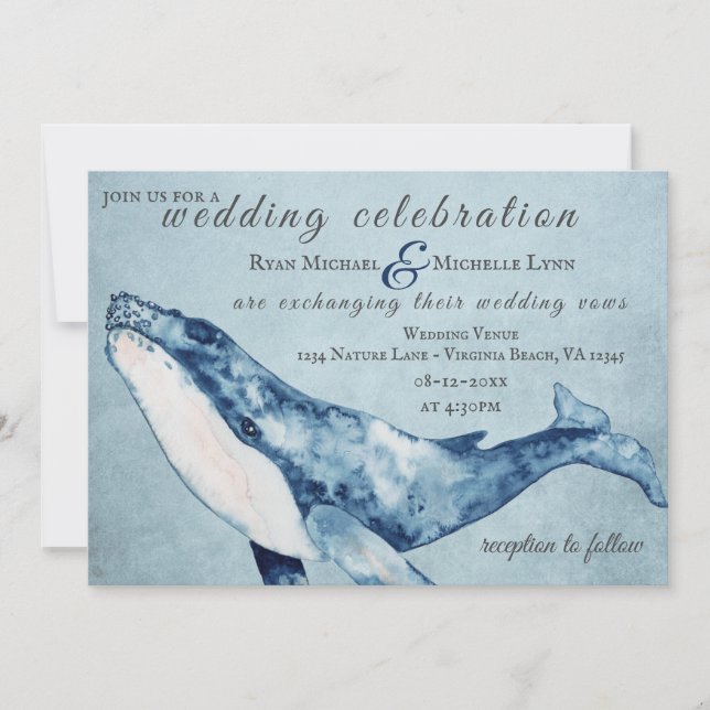Watercolor Humpback Whale Nautical Beach Wedding Invitation (Front)