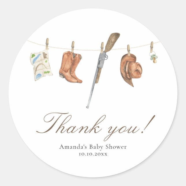 Watercolor Hunter Baby Shower Thank you Classic Round Sticker (Front)
